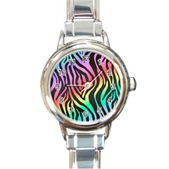 Rainbow Zebra Stripes Round Italian Charm Watch by nate14shop