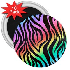 Rainbow Zebra Stripes 3  Magnets (10 pack) 