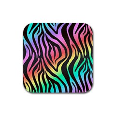 Rainbow Zebra Stripes Rubber Square Coaster (4 pack)