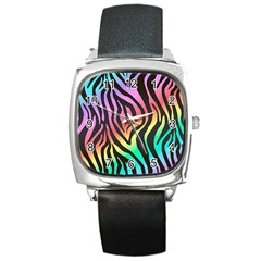 Rainbow Zebra Stripes Square Metal Watch
