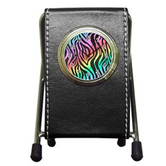 Rainbow Zebra Stripes Pen Holder Desk Clock by nate14shop
