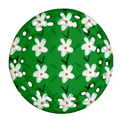 Flowers-green-white Ornament (round Filigree) by nate14shop