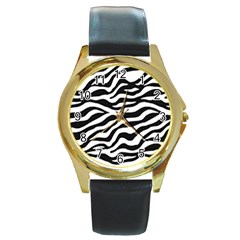 Tiger White-black 003 Jpg Round Gold Metal Watch by nate14shop