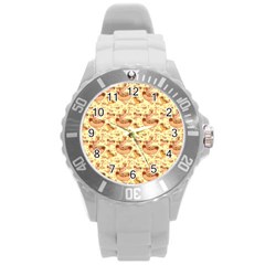 Hot-dog-pizza Round Plastic Sport Watch (l) by nate14shop