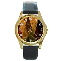 Rhomboid 004 Round Gold Metal Watch by nate14shop