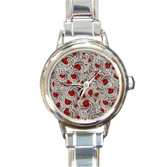 Cream With Cherries Motif Random Pattern Round Italian Charm Watch