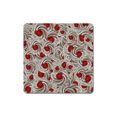 Cream With Cherries Motif Random Pattern Square Magnet