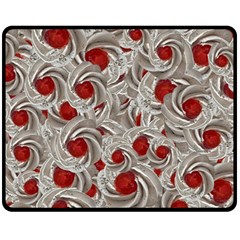 Cream With Cherries Motif Random Pattern Fleece Blanket (Medium) 