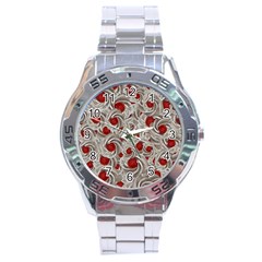 Cream With Cherries Motif Random Pattern Stainless Steel Analogue Watch by dflcprintsclothing