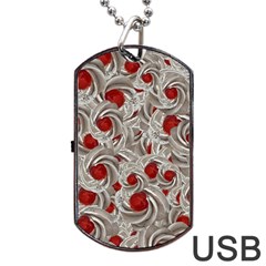 Cream With Cherries Motif Random Pattern Dog Tag USB Flash (Two Sides)