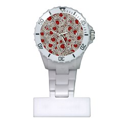 Cream With Cherries Motif Random Pattern Plastic Nurses Watch