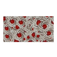 Cream With Cherries Motif Random Pattern Satin Wrap 35  x 70 