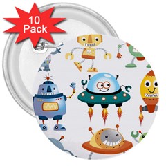 Vector-set-funny-robots-cartoon 3  Buttons (10 Pack) 