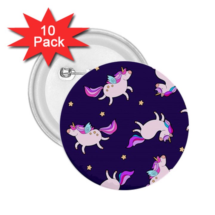 Fantasy-fat-unicorn-horse-pattern-fabric-design 2.25  Buttons (10 pack) 