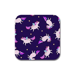 Fantasy-fat-unicorn-horse-pattern-fabric-design Rubber Square Coaster (4 Pack) by Jancukart