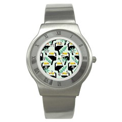 Seamless-tropical-pattern-with-birds Stainless Steel Watch