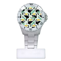 Seamless-tropical-pattern-with-birds Plastic Nurses Watch by Jancukart