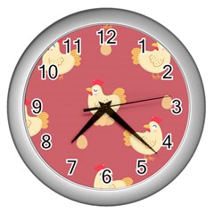 Cute-chicken-eggs-seamless-pattern Wall Clock (silver)