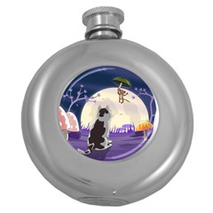 Cat-kitty-mouse-mice-escape-trick Round Hip Flask (5 Oz)