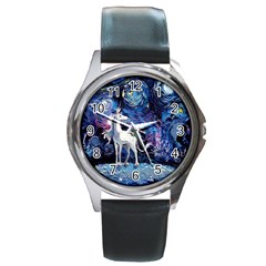 Unicorn Starry Night Round Metal Watch