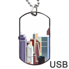 City-urban-buildings-skyscraper Dog Tag Usb Flash (one Side) by Jancukart