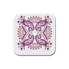 Pink Flower Cartoon Rubber Square Coaster (4 Pack)