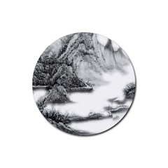 Ink-wash-painting-mountain-rolling-mountains Rubber Round Coaster (4 Pack)