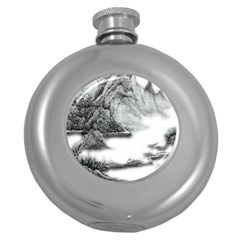 Ink-wash-painting-mountain-rolling-mountains Round Hip Flask (5 Oz)