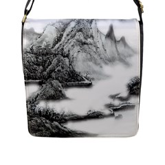 Ink-wash-painting-mountain-rolling-mountains Flap Closure Messenger Bag (l) by Jancukart