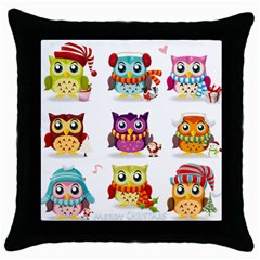 Cartoon-cute-owl-vector Throw Pillow Case (black)