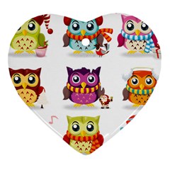 Cartoon-cute-owl-vector Heart Ornament (two Sides)