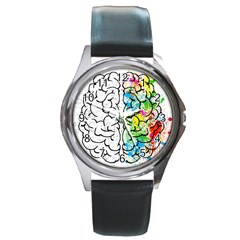 Brain-mind-psychology-idea-drawing Round Metal Watch