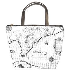 Florida-map-antique-line-art Bucket Bag by Jancukart