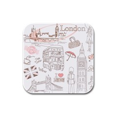 I Love London Drawing Rubber Square Coaster (4 Pack)