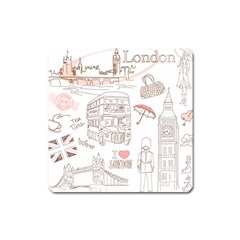 I Love London Drawing Square Magnet