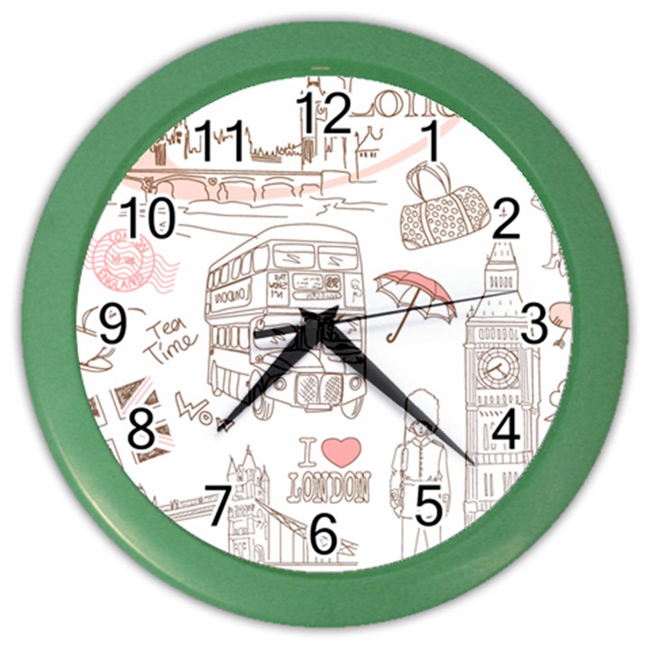 I Love London Drawing Color Wall Clock