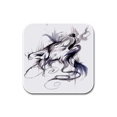 Tattoo-ink-flash-drawing-wolf Rubber Square Coaster (4 Pack)