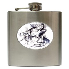 Tattoo-ink-flash-drawing-wolf Hip Flask (6 Oz)