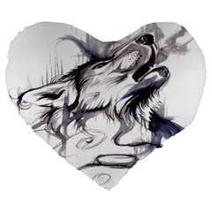 Tattoo-ink-flash-drawing-wolf Large 19  Premium Heart Shape Cushions by Jancukart