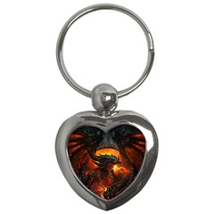 Dragon Fire Fantasy Art Key Chain (heart) by Jancukart