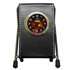 Dragon Fire Fantasy Art Pen Holder Desk Clock