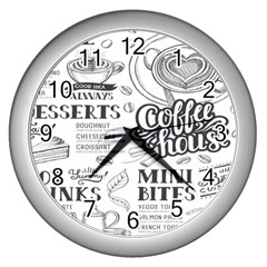 Vintage Coffee-tea-cafe-hamburger-menu-coffee-shop-menu Wall Clock (silver)