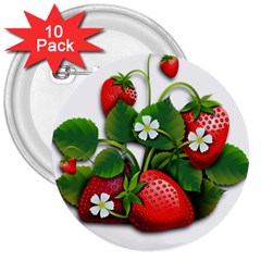 Strawberries-fruits-fruit-red 3  Buttons (10 Pack) 