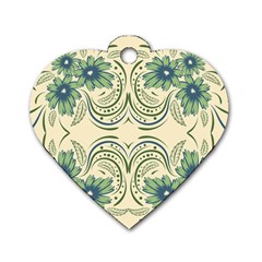 Folk Flowers Print Floral Pattern Ethnic Art Dog Tag Heart (one Side) by Eskimos