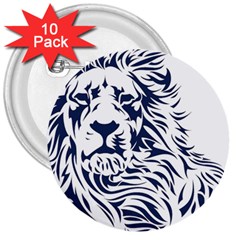 Head Art-lion Drawing 3  Buttons (10 Pack) 