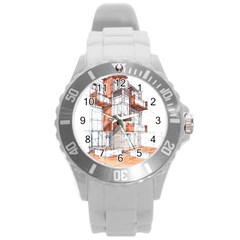 Rag-flats-onion-flats-llc-architecture-drawing Graffiti-architecture Round Plastic Sport Watch (L)