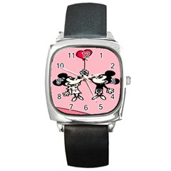 Baloon Love Mickey & Minnie Mouse Square Metal Watch by nate14shop