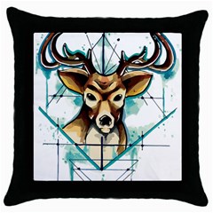 Deer-unicorn-tattoo-drawing-vector-watercolor Throw Pillow Case (black)