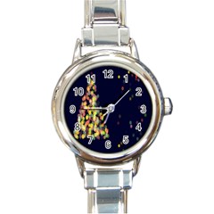 Abstract-christmas-tree Round Italian Charm Watch by nate14shop