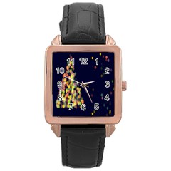 Abstract-christmas-tree Rose Gold Leather Watch  by nate14shop